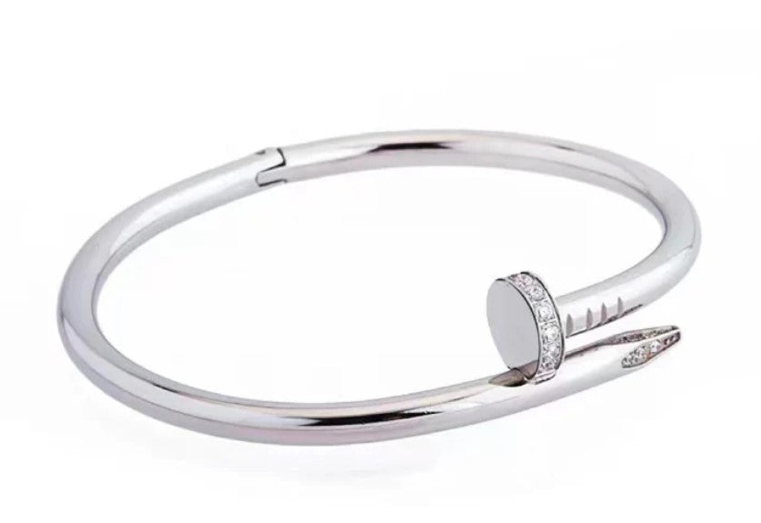 Silver bracelet with a round clasp on a white background - Nail It Bangle Silver