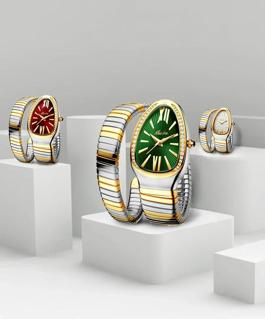 April Luxe Wrap Watch – Silver Dial with Snake-Inspired Design