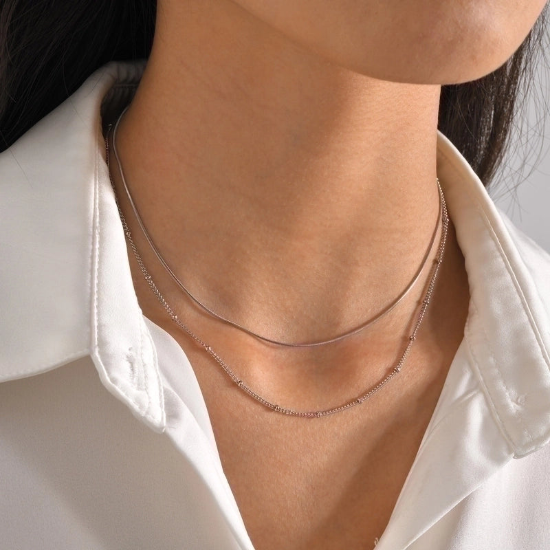 Silver Layered Necklace – Minimalist Double Chain Necklace for Women