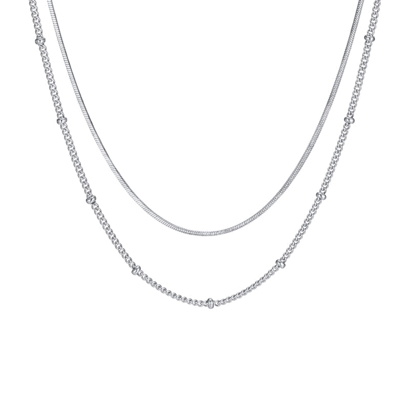 Silver Layered Necklace – Minimalist Double Chain Necklace for Women