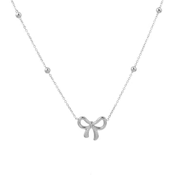 Silver bow necklace on a white background