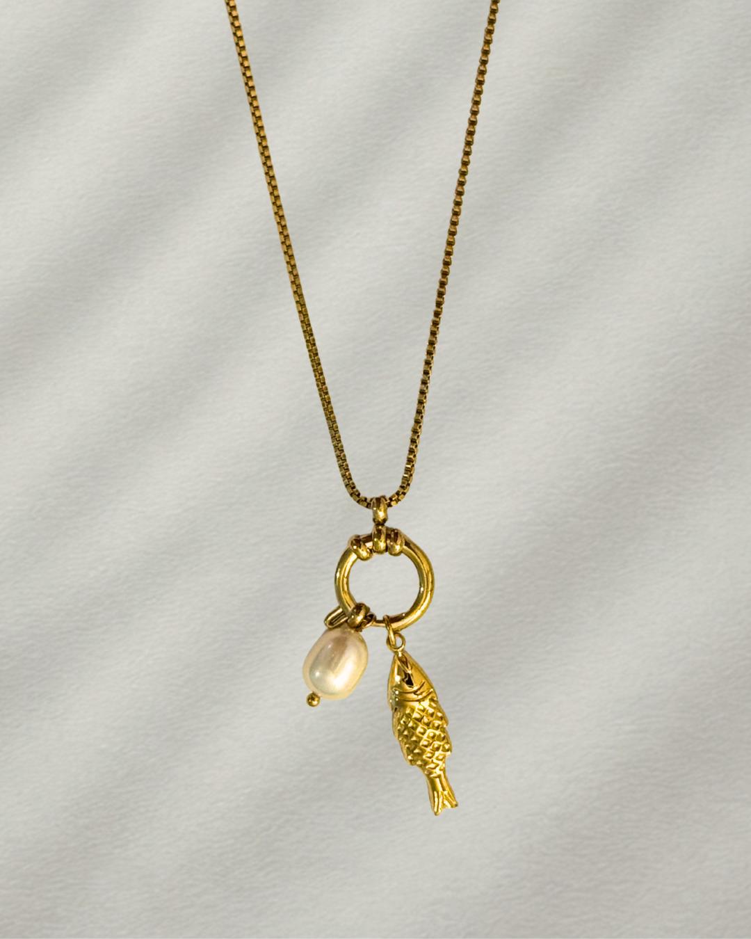 Fish and Pearl Necklace