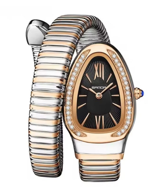 Snake Watch - Black Dial, Rose Gold + Silver