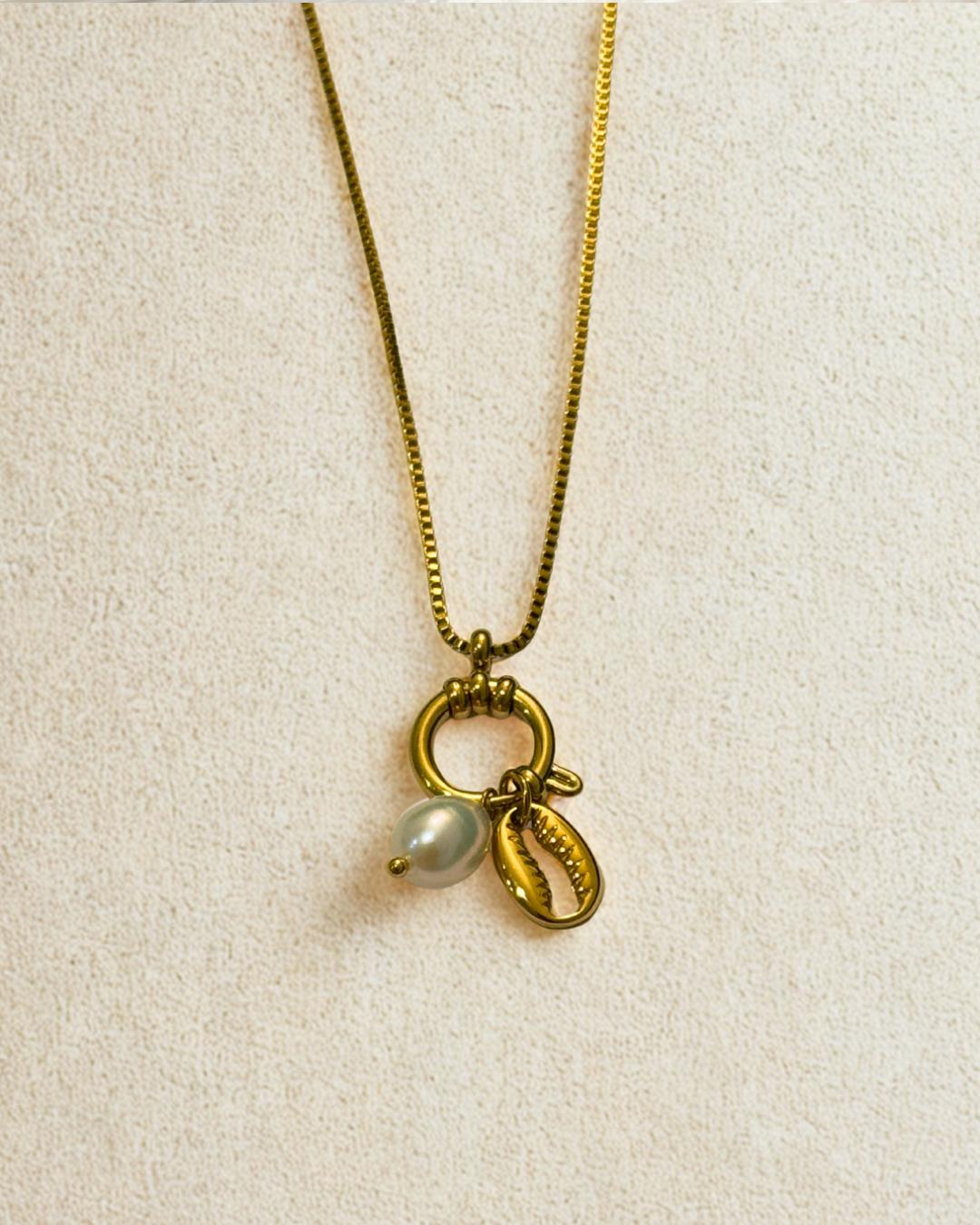 Coastal Muse Pearl & Cowrie Charm Necklace